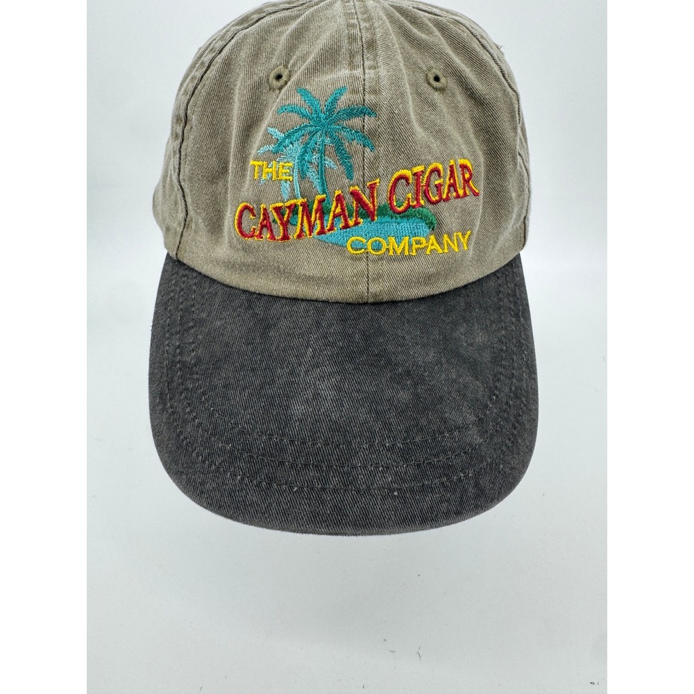 Cayman Cigar Company Hat cap Mens OSFA Khaki Grey Leather Strapback Cap‎